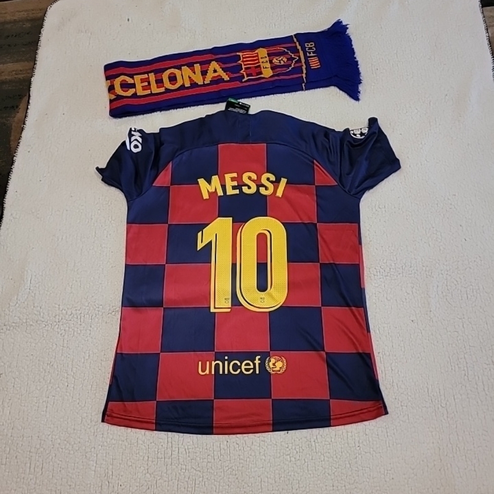 FC Barcelona Messi #10 Home Jersey with Matching Scarf - Red & Blue